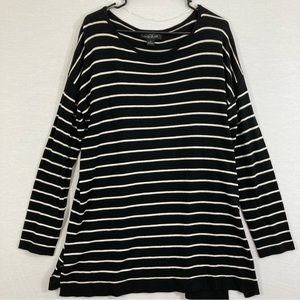 August Silk Black White Striped Soft Stretch Sweater size XL